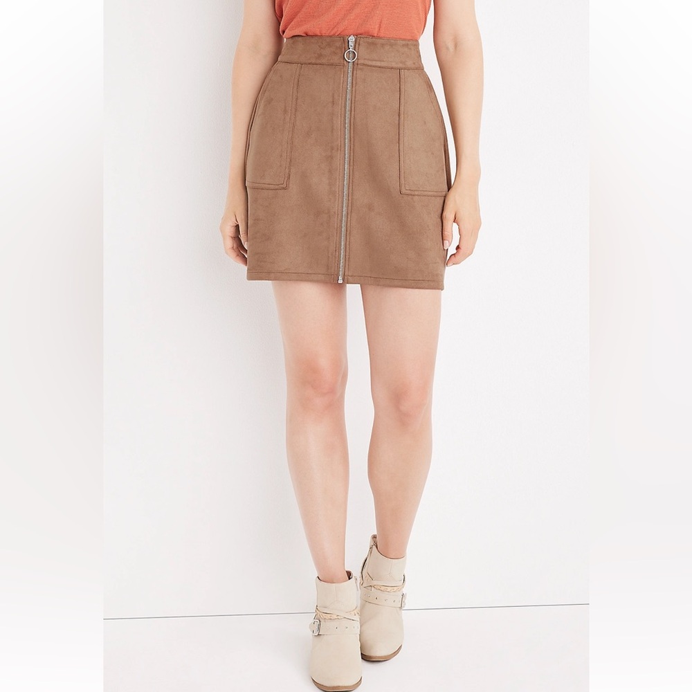 Maurices High Rise Faux Suede Zipper Front Skirt